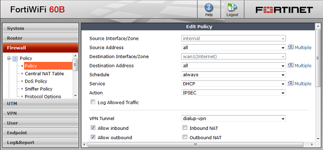 Règle de firewall IPSEC DHCP sur Fortigate