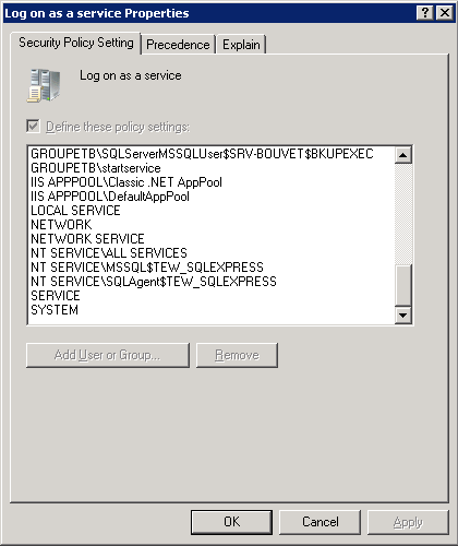 Log on as a service security policy