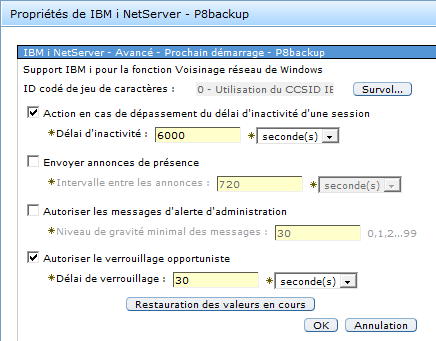 Propriétés NetServer IBM i