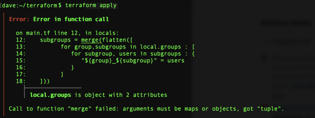 Call to function "merge" failed: arguments must be maps or objects, got "tuple"