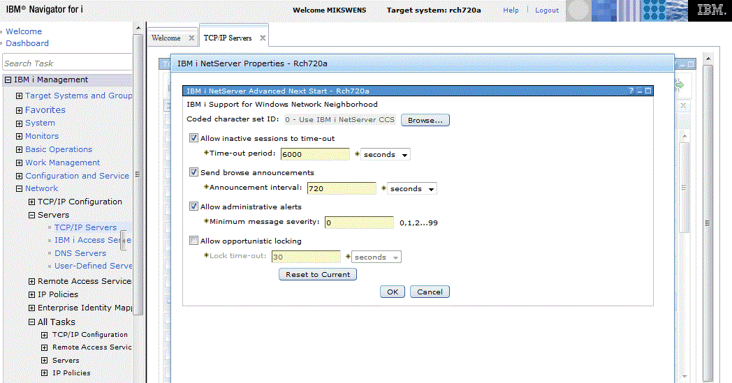 IBM i NetServer Propiedades